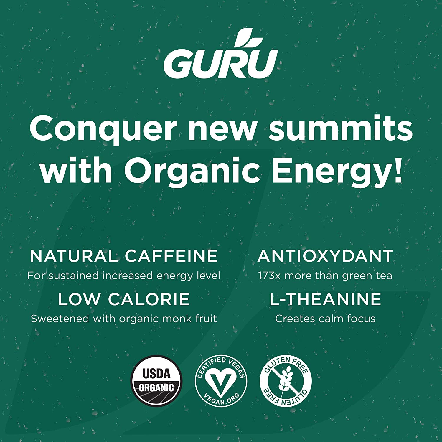 GURU Lite Low Sugar Energy Drink, 24 Pack, Pre Workout Clean Energy Drinks with Green Tea, 100 mg Natural Caffeine, Low Calorie, Vegan, Organic, Plant Based, For Performance & Focus, Lemon 8.4 oz Cans - Image 3